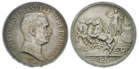 Italy, Vittorio Emanuele III 1900-1943 5 Lire, Roma, 1914 R, AG 25 g. Ref : MIR.1136a (R2), Mont.114, Pa g.708 Conservation : Superbe. Magnifique pati...