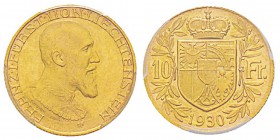 Liechtenstein, Franz I 1929-1938 10 Francs, 1930, AU 6.45 g. 900‰ Ref : Y#12, Fr.15 Conservation : PCGS MS66+ Quantité : 2500 ex.