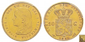 Netherlands, 10 Gulden, 1895/1, AU 6.73 g. Ref : KM#118, Fr.346 Conservation : PCGS AU53 Quantité : 149 ex. Rarissime.