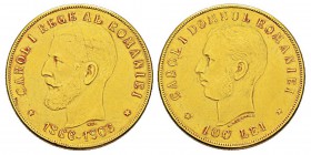 Romania, Ferdinand Ier 1914-1927 100 Lei 40ème anniversaire de règne, 1906, AU 32.2 g. 900‰ Ref : KM#40, Fr.4, Schl. 6 Conservation : TTB/SUP