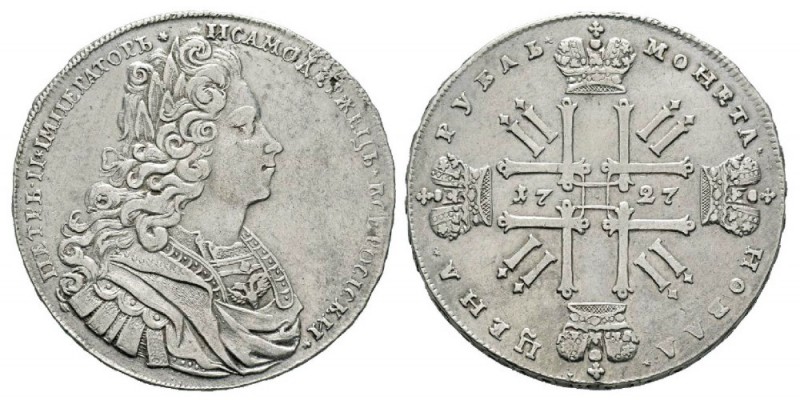 Russia, Pierre II 1727-1730 Rouble, Moscou, 1727, AG 28.44 g. Ref : KM#182.1, Da...
