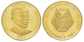 Rwanda 100 Francs, 1965, AU 30 g. 900‰ Ref : KM#4, Fr.1 Conservation : PCGS Proof 66 CAMEO Quantité : 3000 ex.