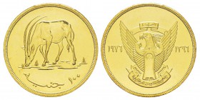 Sudan 100 Pounds, 1976, AU 33.43 g. 900‰ Ref : KM#72, Fr.2 Conservation : PCGS MS65 Quantité : 872 ex. Très rare.