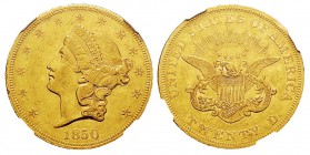 USA 20 Dollars, Philadelphie, 1850, AU 33.43 g. Ref : KM#74.1, Fr.169 Conservation : NGC AU53