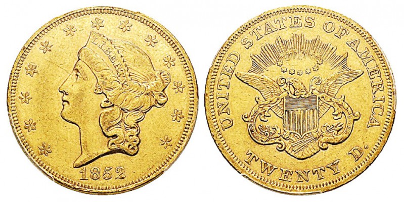 USA 20 Dollars, Philadelphie, 1852, AU 33.43 g. Ref : KM#74.1, Fr.169 Conservati...
