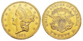 USA 20 Dollars, Philadelphie, 1852, AU 33.43 g. Ref : KM#74.1, Fr.169 Conservation : PCGS AU53