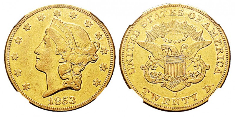 USA 20 Dollars, New Orleans, 1853 O, AU 33.43 g. Ref : KM#74.1, Fr.171 Conservat...
