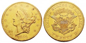 USA 20 Dollars, San Francisco, 1854S, AU 33.43 g. Ref : KM#74.1, Fr.172 Conservation : PCGS Genuine Damage - UNC Details