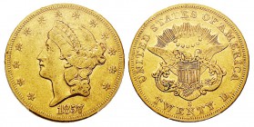 USA 20 Dollars, San Francisco, 1857 S, AU 33.43 g. Ref : KM#74.1, Fr.172 Conservation : PCGS XF45