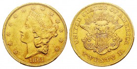 USA 20 Dollars, Philadelphie, 1861, AU 33.43 g. Ref : KM#74.1, Fr.169 Conservation : PCGS AU58+