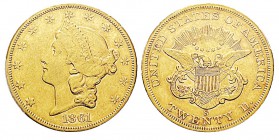 USA 20 Dollars, San Francisco, 1861 S, AU 33.43 g. Ref : KM#74.1, Fr.172 Conservation : PCGS Genuine Filed Rims - AU Details