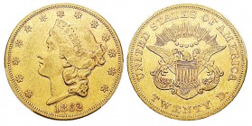 USA 20 Dollars, Philadelphie, 1862, AU 33.43 g. Ref : KM#A74.1, Fr.169 Conservation : PCGS AU50