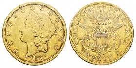 USA 20 Dollars, San Francisco, 1867 S, AU 33.43 g. Ref : KM#74.2, Fr.175 Conservation : PCGS AU50