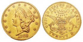 USA 20 Dollars, Philadelphie, 1868, AU 33.43 g. Ref : KM#74.2, Fr.174 Conservation : PCGS AU53