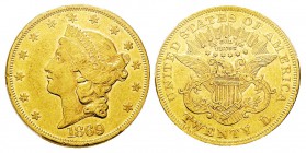 USA 20 Dollars, Philadelphie, 1869, AU 33.43 g. Ref : KM#74.2, Fr.174 Conservation : PCGS AU55