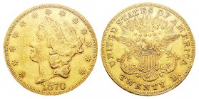 USA 20 Dollars, Philadelphie, 1870, AU 33.43 g. Ref : KM#74.2, Fr.174 Conservation : PCGS AU53