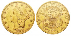 USA 20 Dollars, San Francisco, 1870 S, AU 33.43 g. Ref : KM#74.2, Fr.175 Conservation : PCGS AU53