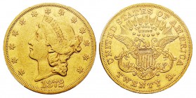 USA 20 Dollars, San Francisco, 1872 S, AU 33.43 g. Ref : KM#74.2, Fr.175 Conservation : PCGS Genuine Cleaning - AU Details