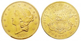 USA 20 Dollars, Philadelphie, 1874, AU 33.43 g. Ref : KM#74.2, Fr.174 Conservation : PCGS AU55