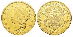 USA 20 Dollars, San Francisco, 1874 S, AU 33.43 g. Ref : KM#74.2, Fr.175 Conservation : PCGS AU55