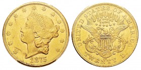 USA 20 Dollars, Carson City, 1875 CC, AU 33.43 g. Ref : KM#74.2, Fr.176 Conservation : PCGS MS61