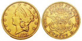 USA 20 Dollars, San Francisco, 1875 S, AU 33.43 g. Ref : KM#74.2, Fr.175 Conservation : PCGS XF45