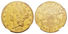 USA 20 Dollars, Carson City, 1876 CC, AU 33.43 g. Ref : KM#74.2, Fr.176 Conservation : NGC AU50