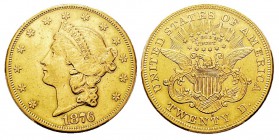 USA 20 Dollars, San Francisco, 1876 S, AU 33.43 g. Ref : KM#74.2, Fr.175 Conservation : PCGS Genuine Cleaning - AU Details