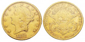 USA 20 Dollars, Carson City, 1877 CC, AU 33.43 g. Ref : KM#74.2, Fr.176 Conservation : PCGS XF40