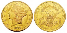 USA 20 Dollars, San Francisco, 1879 S, AU 33.43 g. Ref : KM#74.3, Fr.178 Conservation : PCGS MS61