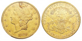 USA 20 Dollars, San Francisco, 1880 S, AU 33.43 g. Ref : KM#74.3, Fr.178 Conservation : PCGS AU53