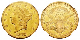 USA 20 Dollars, Carson City, 1882 CC, AU 33.43 g. Ref : KM#74.3, Fr.179 Conservation : NGC XF45