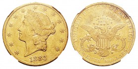 USA 20 Dollars, Carson City, 1883 CC, AU 33.43 g. Ref : KM#74.3, Fr.179 Conservation : NGC AU50