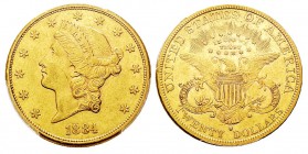 USA 20 Dollars, San Francisco, 1884 S, AU 33.43 g. Ref : KM#74.3, Fr.178 Conservation : PCGS AU55