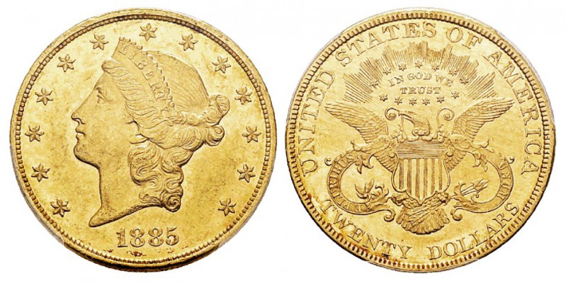 USA 20 Dollars, Philadelphie, 1885, AU 33.43 g. Ref : KM#74.3, Fr.177 Conservati...