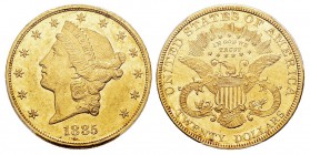 USA 20 Dollars, Philadelphie, 1885, AU 33.43 g. Ref : KM#74.3, Fr.177 Conservation : PCGS Genuine Cleaning - AU Details Quantité : 828 ex. Rarissime.