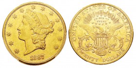 USA 20 Dollars, San Francisco, 1887 S, AU 33.43 g. Ref : KM#74.3, Fr.178 Conservation : PCGS Genuine Cleaning - AU Details