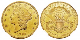 USA 20 Dollars, Philadelphie, 1904, AU 33.43 g. Ref : KM#74.3, Fr.177 Conservation : PCGS MS65