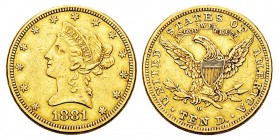 USA 10 Dollars, New Orleans, 1881 O, AU 16.65 g. Ref : KM#102, Fr.159 Conservation : TTB/SUP