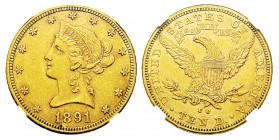USA 10 Dollars, Carson City, 1891 CC, AU 16.7 g. Ref : KM#102, Fr.161 Conservation : NGC AU58