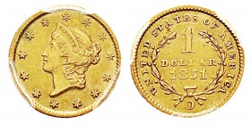 USA 1 Dollar, New Orleans, 1851 O, AU 1.67 g. Ref : KM#73, Fr.87 Conservation : PCGS AU53