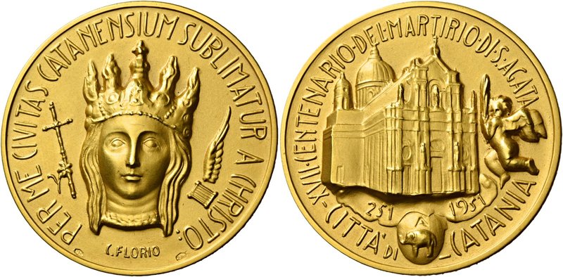 Catania. Cattedrale di Sant’Agata. Medaglia 1951. AV 51,00 g. Ø 43,60 mm. Per il...