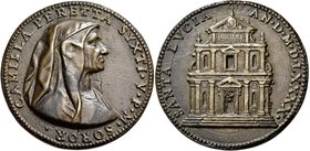 Grottammare. Camilla Peretti (sorella di papa Sisto V), 1519-1605. Medaglia 1590. Æ 46,86 g. Ø 47,20 mm. Per la fondazione della Chiesa di Santa Lucia...