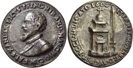 Mirandola. Alessandro I Pico principe, 1602-1617. Medaglia 1606. Æ 29,45 g. Ø 38,60 mm. Per la chiesa di Sant’Agostino (opus: autore sconosciuto). ALE...