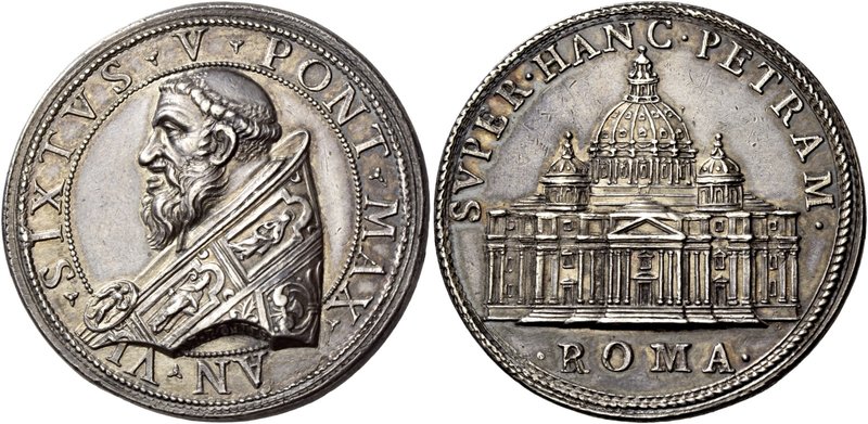 Roma. Sisto V (Felice Peretti), 1585-1590. Medaglia anno VI. AR 23,01 g. Ø 38,90...