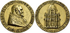 Roma. Paolo V (Camillo Borghese), 1605-1621. Medaglia anno I/1605. Æ dorato 60,14 g. Ø 57,30 mm. Per la posa della prima pietra della Cappella Paolina...