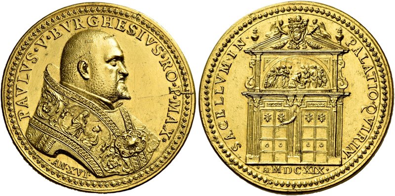 Roma. Paolo V (Camillo Borghese), 1605-1621. Medaglia anno XVI/1619. Æ dorato 64...