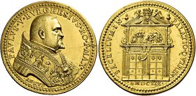 Roma. Paolo V (Camillo Borghese), 1605-1621. Medaglia anno XVI/1619. Æ dorato 64,45 g. Ø 50,50 mm. Per la fondazione della Cappella Paolina al Quirina...