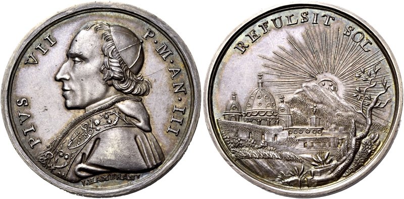 Roma. Pio VII (Barnaba Chiaramonti), 1800-1823. Medaglia anno III. AR 19,96 g. Ø...