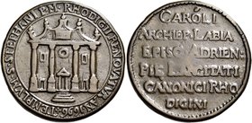 Rovigo. Carlo Labia vescovo di Adria, 1624-1701. Medaglia 1696. Æ 37,76 g. Ø 44,60 mm. Per la posa della prima pietra per la ricostruzione del duomo d...